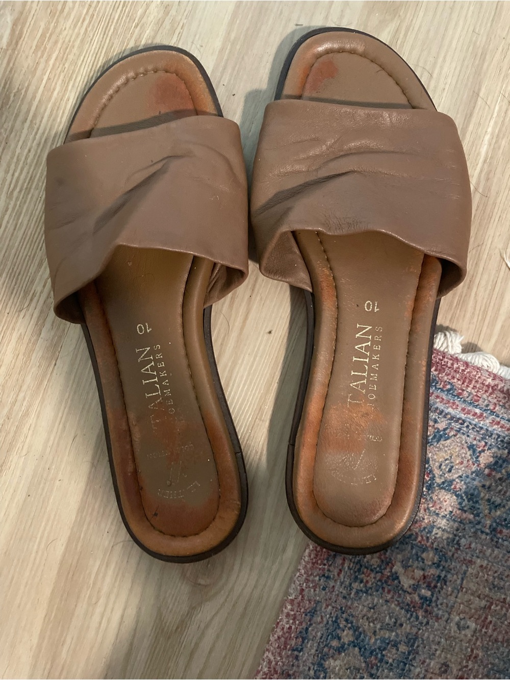 Italian Shoemakers Tan Leather Slide Sandals